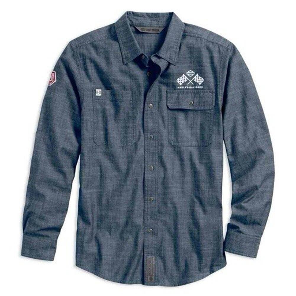 Harley Davidson Retro Race Flag Long Sleeve Shirt Button Up Men's Slim XL EUC